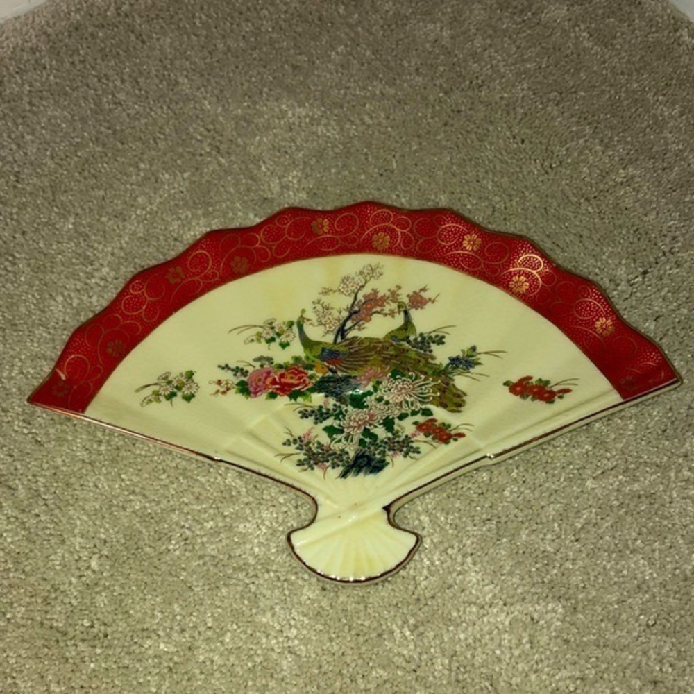 Vintage Satsuma‎ Jewelry Trinket Dish Fan Shape